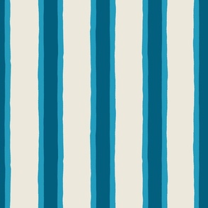 (M) Deck Chair Ticking - hand drawn vertical stripe - seaside blue