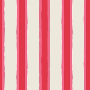 (M) Deck Chair Ticking - hand drawn vertical stripe - candy pink and red
