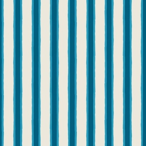 (S) Deck Chair Ticking - hand drawn vertical stripe - seaside blue