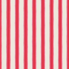 (S) Deck Chair Ticking - hand drawn vertical stripe - candy pink and red