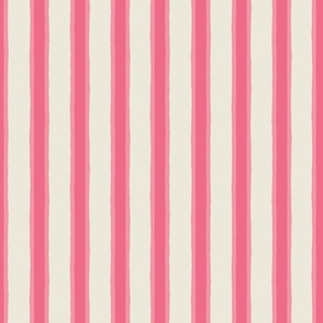 (S) Deck Chair Ticking - hand drawn vertical stripe - candy stripe pink