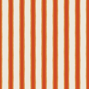 (S) Deck Chair Ticking - hand drawn vertical stripe - tangerine orange