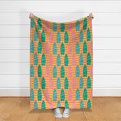 Soft-pink-sky-blue-and-turquoise-green-surf-board-with-zigzag-on-bright-orange-with-lines-XL-jumbo