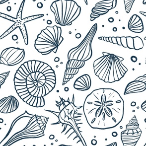 Sea Shells - Navy on White - Large Scale