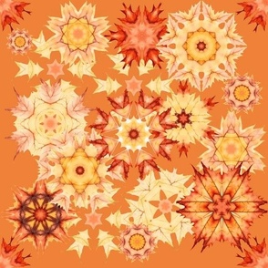 10,5" Floral Kaleidoscope | Intricate Pattern | Red Orange Brown Yellow Beige Ivory | Orange Background | Autumn Aesthetic
