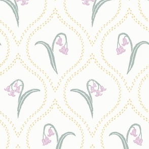(L) Bluebell ogee wallpaper - lilac sage yellow (Large)