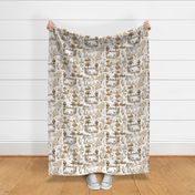 Silly Ole Bear - Sepia on White Toile Wallpaper - New
