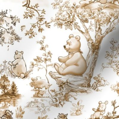 Silly Ole Bear - Sepia on White Toile Wallpaper - New