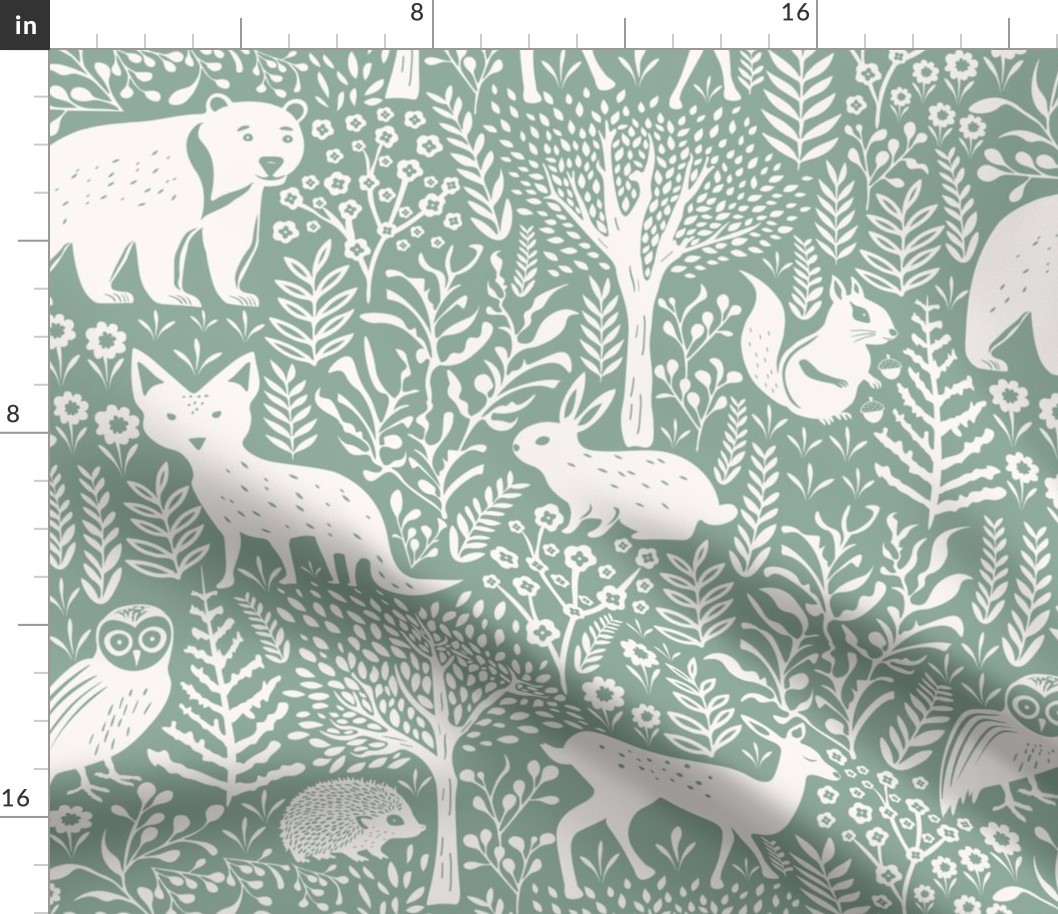 Whimsical Woodland Animals - Neutral Nursery - Rose White and Greenish Grey