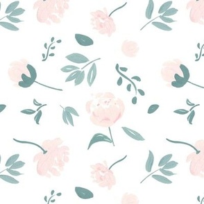 Pastel Peonies white, pink and sage small