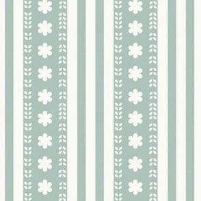 SMALL Softly Textured Pastel Green Floral Decorated Stripes 