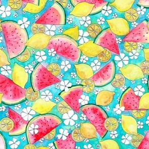 Melons and citrons watercolor, tropical fruits, summer fruits