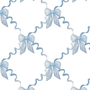 Medium - Baby Blue Bows with Light Blue Ribbons on White