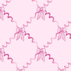 Medium - Pink Bows with Pink Ribbons on Pale Pink