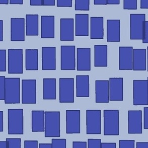 Rectangle Reverie: Messy Rows of Overlapping Rectangles in Azure-Blue Monchromatic Tones