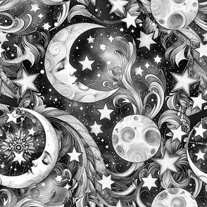 Moon Ladies And Stars Monochrome