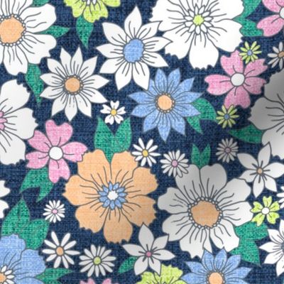 Betty Retro Floral Navy blue pastels