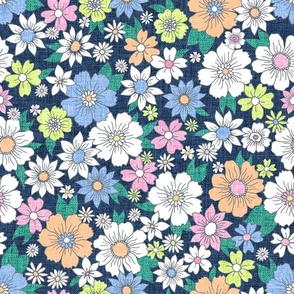 Betty Retro Floral Navy blue pastels