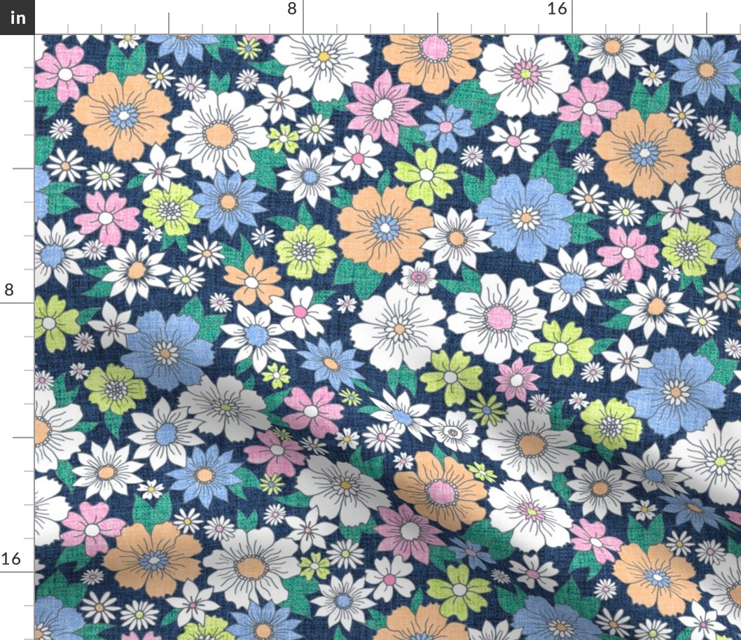 Betty Retro Floral Navy blue pastels