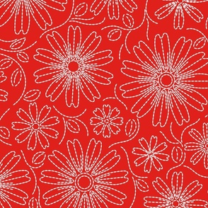 Running stitch garden in red and white. Jumbo scale 