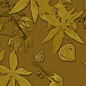 Yucca Cactus Blossoms Faux Gold Embossed