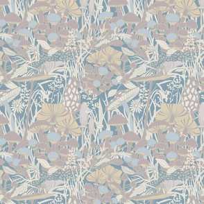 Mushrooms and Blooms in muted pink and blue/MEDIUM/boho/woodland