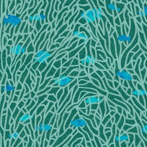 fish among coral labyrinth (green and blue)