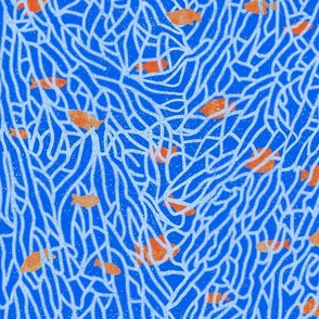 fish among coral labyrinth (blue and orange)