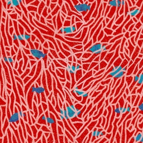 fish among coral labyrinth (red and blue)