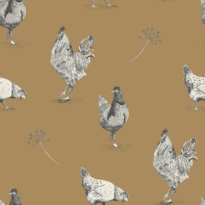 Large | Vintage farmhouse chickens yellow mustard