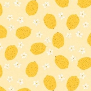 Small, Ditsy Yellow Lemons and Flowers on Soft Yellow