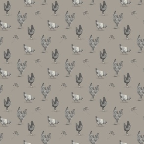 Small | Vintage farmhouse chickens beige