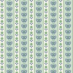 Dollhouse Butterfly Stripe Wallpaper Green / Blue   