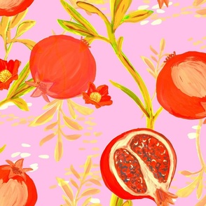 Pomegranate Fruit on Pink - Tropical chic - Painted Botanical 