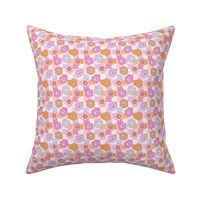 Smiley Face Flowers on Checkerboard 90s retro kids in orange pink lilac tiny micro 3/4 inch flowers