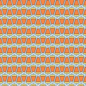 Medium Geometric Cartoon Candy Corn in Soft Blue, Orange, and Yellow for Halloween