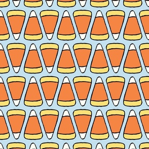 Large Geometric Cartoon Candy Corn in Soft Blue, Orange, and Yellow for Halloween