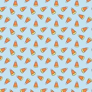 Medium Tossed Cartoon Candy Corn in Soft Blue, Orange, and Yellow for Halloween