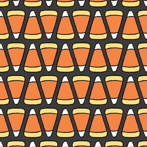 Large Geometric Cartoon Candy Corn in Dark Gray, Orange, and Yellow for Halloween