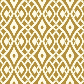 1960s Inspired Geometric Woven Textile: Retro Golden Brown & Ivory Interlocking Pattern for Mid-Century Modern Decor