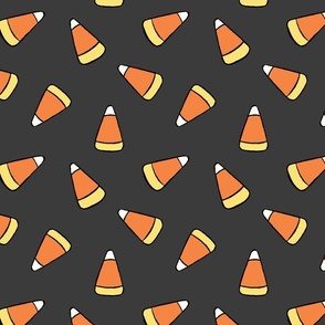 Large Tossed Cartoon Candy Corn in Dark Gray, Orange, and Yellow for Halloween