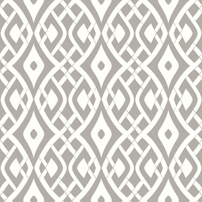 1960s Inspired Geometric Woven Textile: Retro Gray & Ivory Interlocking Pattern for Mid-Century Modern Decor