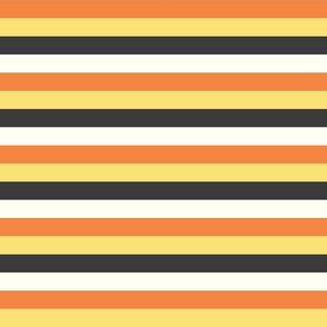 Medium Horizontal Candy Corn Stripes in Orange, Yellow, and Dark Gray for Halloween