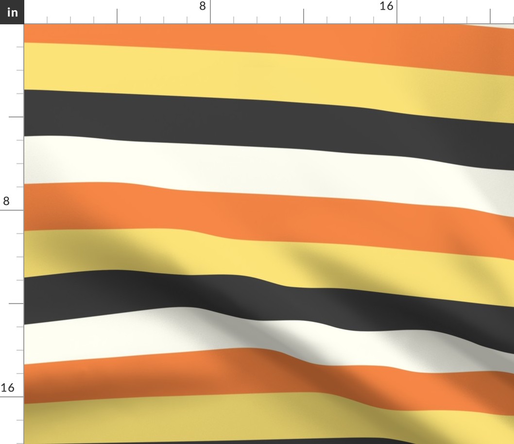 Large Horizontal Candy Corn Stripes in Orange, Yellow, and Dark Gray for Halloween