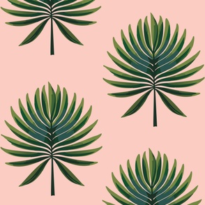 Pink and Green Giant Tropical Palm Leaf Pattern