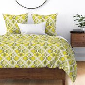 Zesty Lemon Groove: Mid-Century Modern Textile with Vibrant Yellow and Green Geometric Patterns