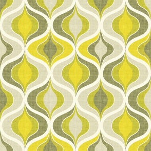 Zesty Lemon Groove: Mid-Century Modern Textile with Vibrant Yellow and Green Geometric Patterns