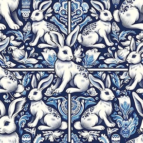 Damask Rabbits Tiled