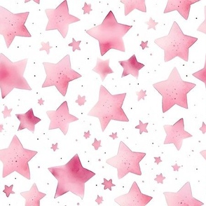 Watercolor Pink Stars on White - medium 
