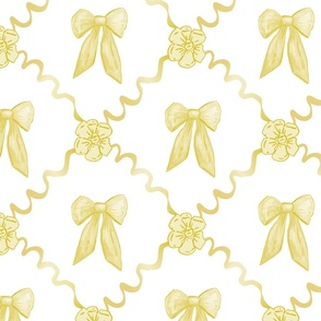 Medium - Yellow Bows Yellow Gold Ribbons and Yellow Mustard Roses on White